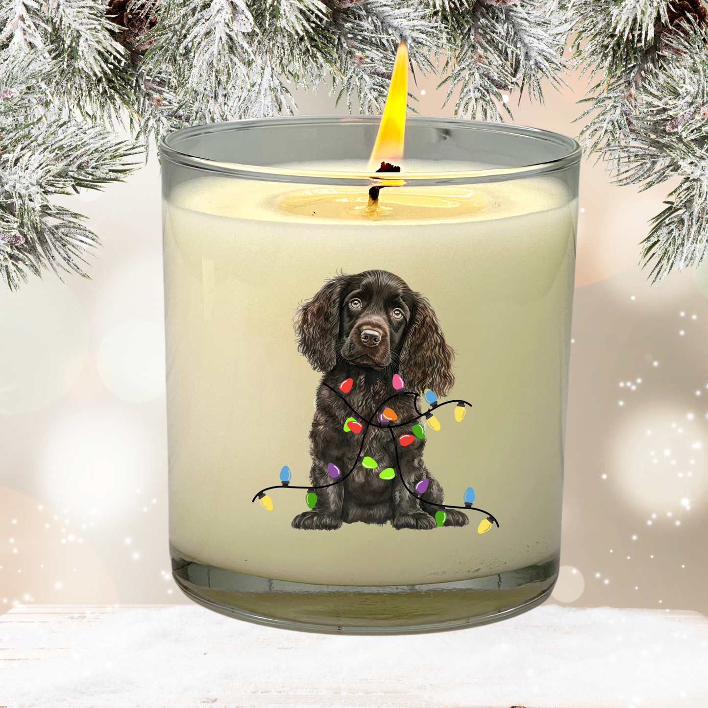 Boykin Spaniel with Christmas Lights