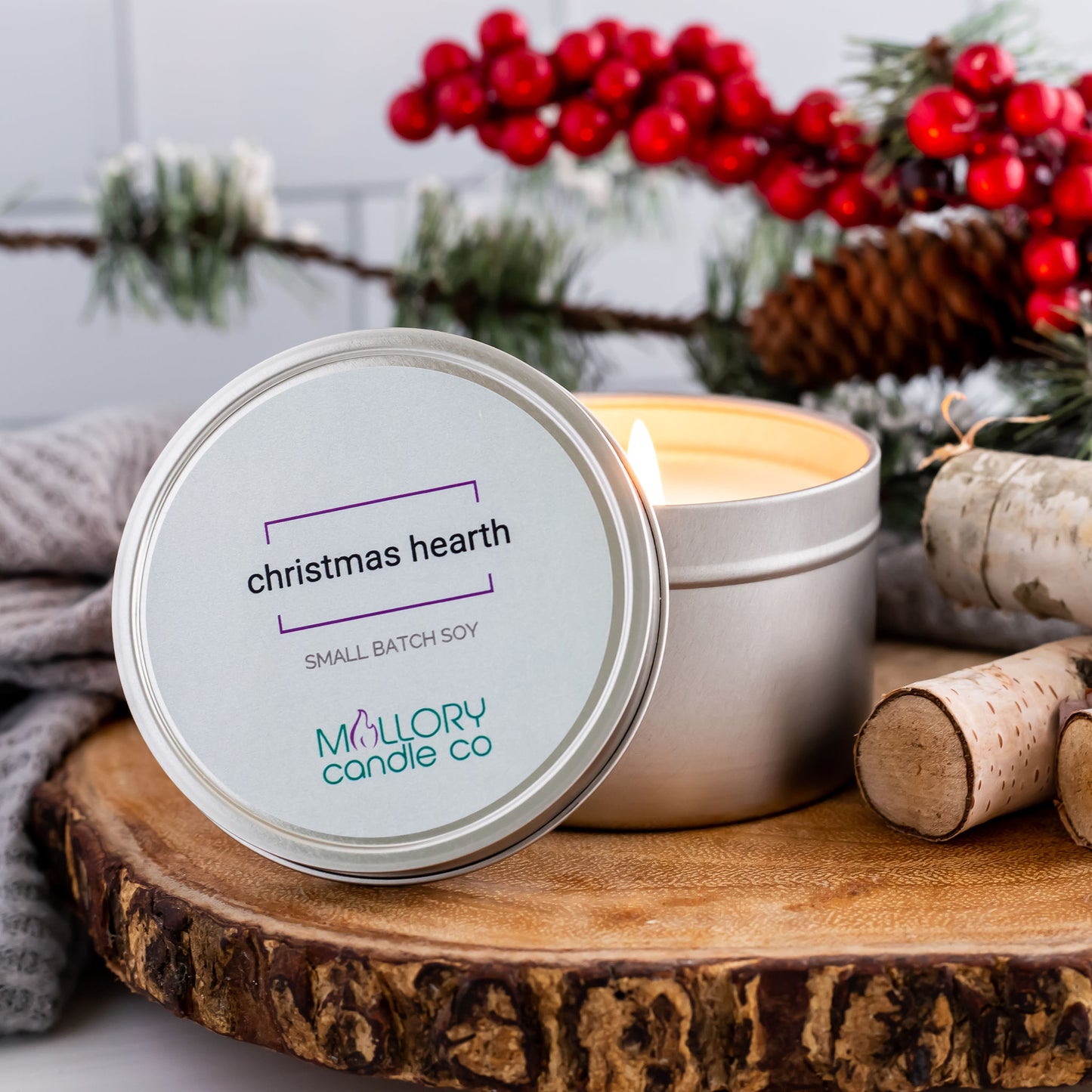 Christmas Hearth Candle, Large Tin