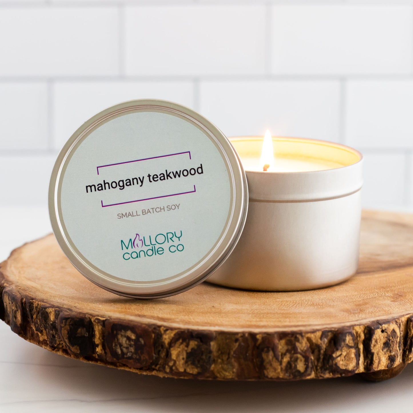 Mahogany Teakwood Candle, Large Tin