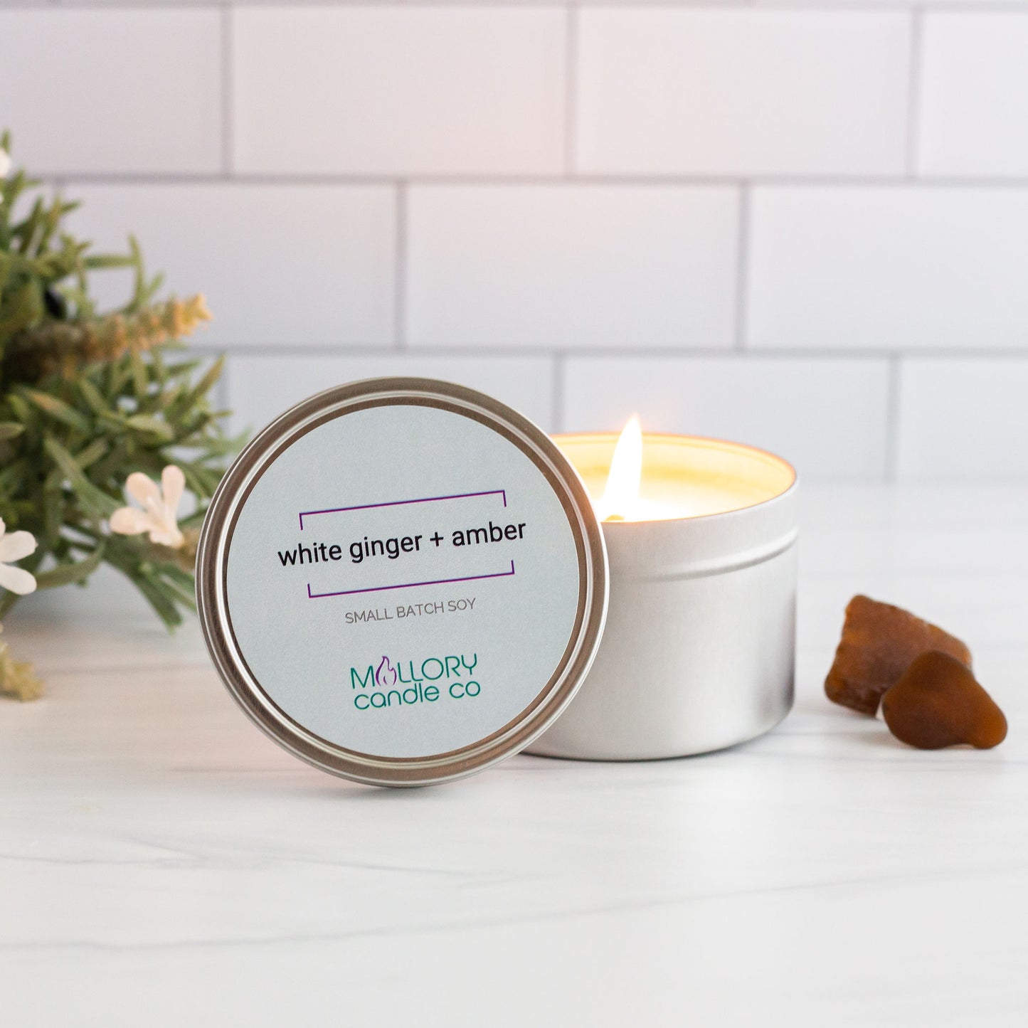 White Ginger + Amber Candle, Large Tin